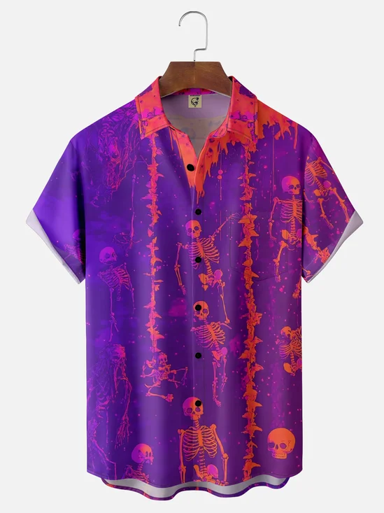 Moisture-wicking Halloween Skull Art Avant-garde Chest Pocket Casual Shirt