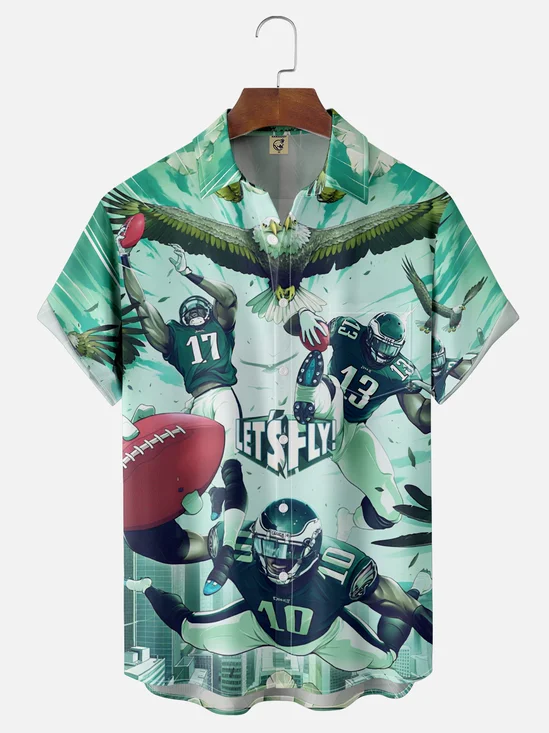 Moisture-wicking American Football Philadelphia Art Eagles Fun Chest Pocket Casual Shirt