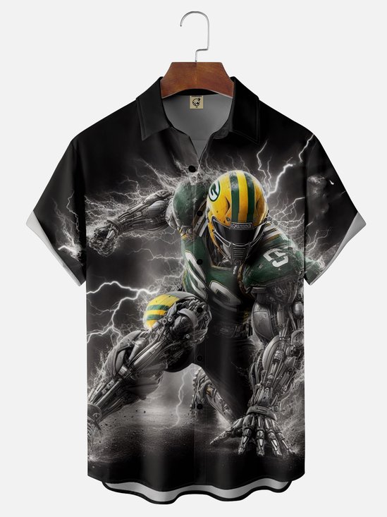 Moisture-wicking American Football Green Bay Art Packers Fun Chest Pocket Casual Shirt