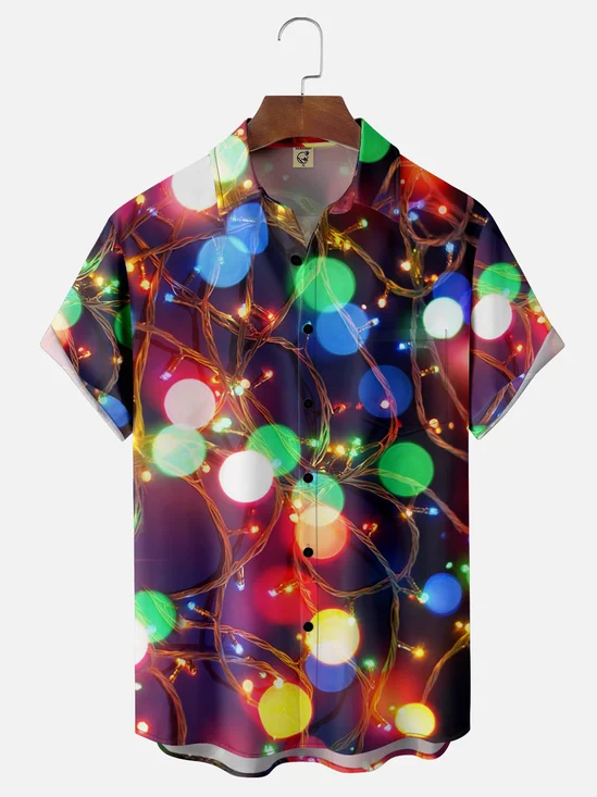 Moisture-wicking Christmas Tree Lights Fun Chest Pocket Casual Shirt