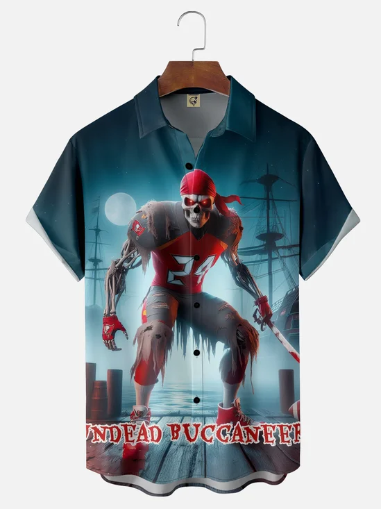 Moisture-wicking American Football Pittsburgh Art Pirates Fun Chest Pocket Casual Shirt