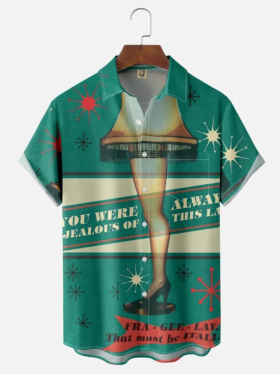 Moisture-Wicking Christmas Leg Lights Chest Pocket Hawaiian Shirt