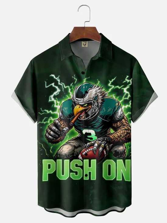 Moisture-wicking Eagle Football Sports Chest Pocket Casual Shirt