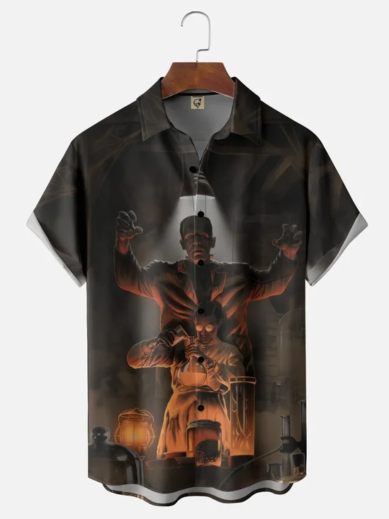 Moisture-wicking Halloween Monster Chest Pocket Casual Shirt