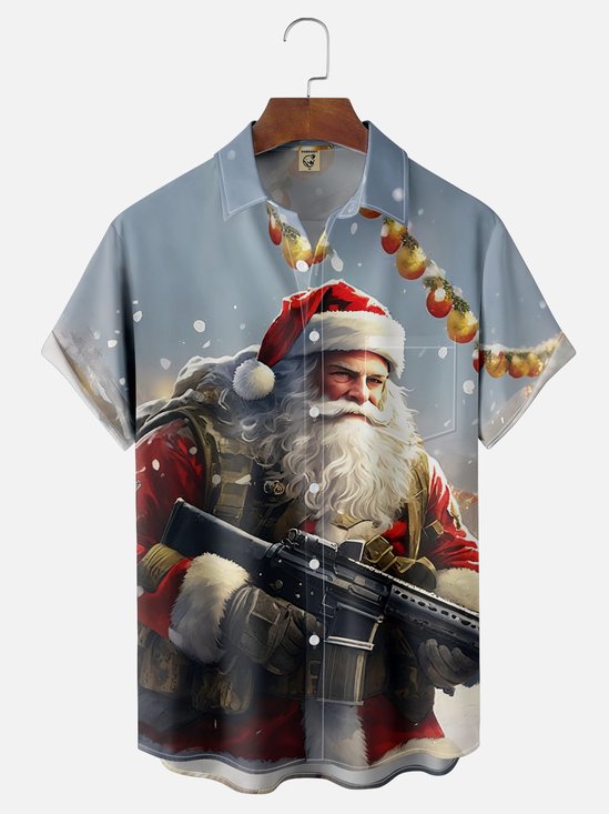 Moisture Wicking Christmas Army Santa Chest Pocket Hawaiian Shirt