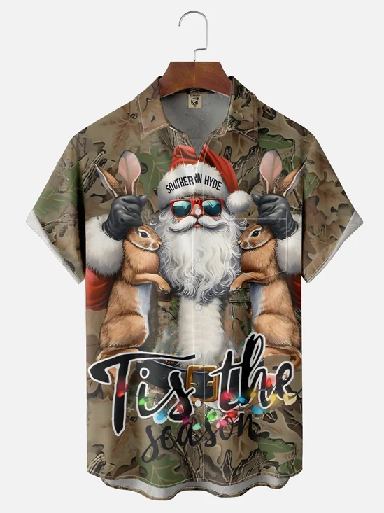 Moisture-Wicking Christmas Santa Hunting Rabbit Chest Pocket Hawaiian Shirt