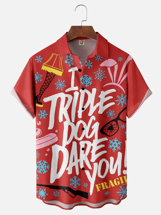 Moisture-Wicking Christmas Christmas Story Leg Lamp Chest Pocket Hawaiian Shirt