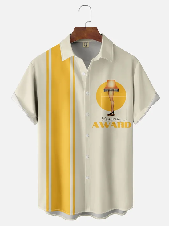 Moisture-Wicking Christmas Christmas Story Leg Lights Holiday Chest Pocket Bowling Shirt