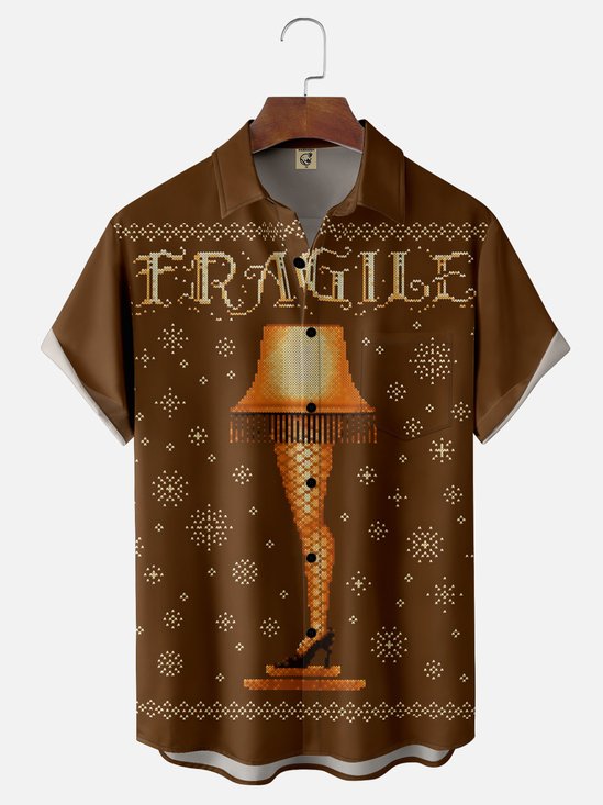 Moisture Wicking Christmas Leg Lights Chest Pocket Hawaiian Shirt