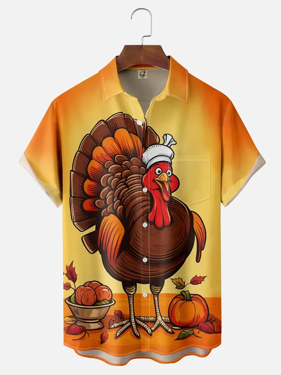 Moisture-wicking Thanksgiving Turkey Gobble Wobble Chest Pocket Casual Shirt