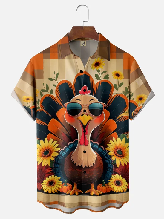 Moisture-wicking Thanksgiving Turkey Gobble Wobble Chest Pocket Casual Shirt
