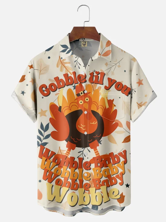 Moisture-wicking Thanksgiving Turkey Gobble Wobble Chest Pocket Casual Shirt