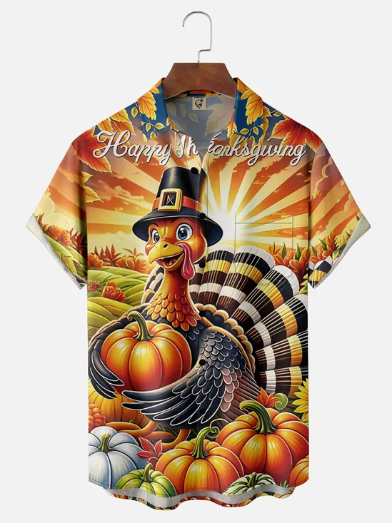 Moisture Wicking Thanksgiving Turkey Breast Pocket Hawaiian Shirt