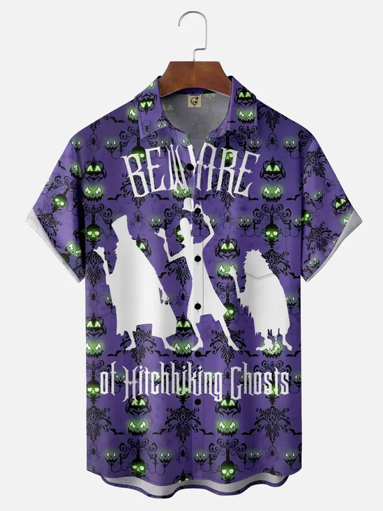 Moisture-wicking Halloween Ghost Chest Pocket Casual Shirt