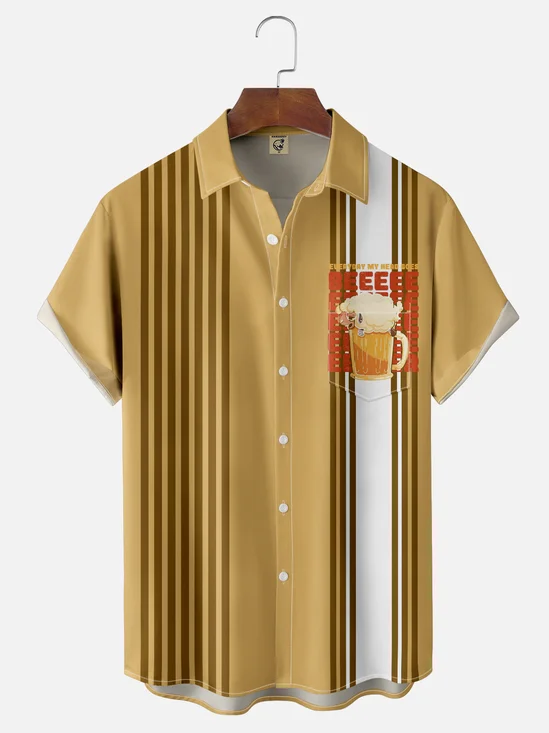 Hardaddy x Eduely Moisture-wicking Fun Beer Sheep Chest Pocket Casual Shirt