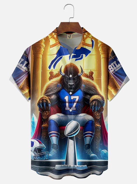 Moisture-wicking American Football New York State Art Buffalo Chest Pocket Casual Shirt