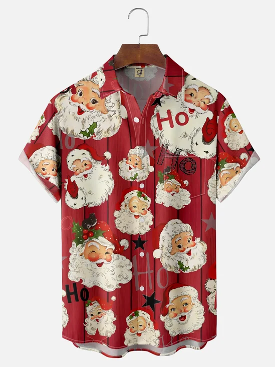 Moisture Wicking Christmas Santa HO Chest Pocket Hawaiian Shirt