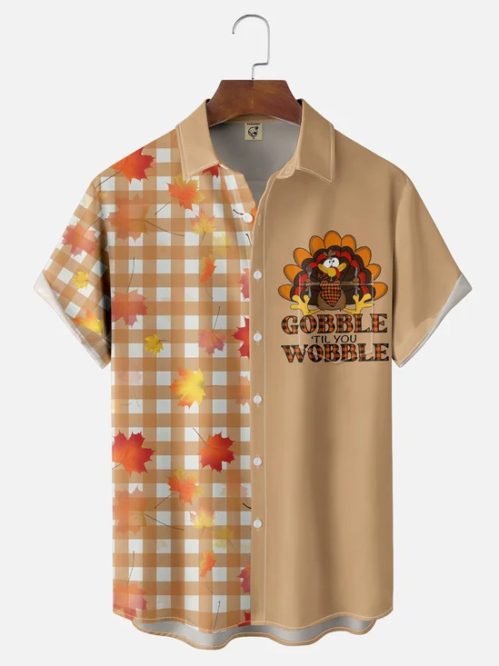 Moisture-wicking Thanksgiving Gobble Turkey Chest Pocket Bowling Shirt