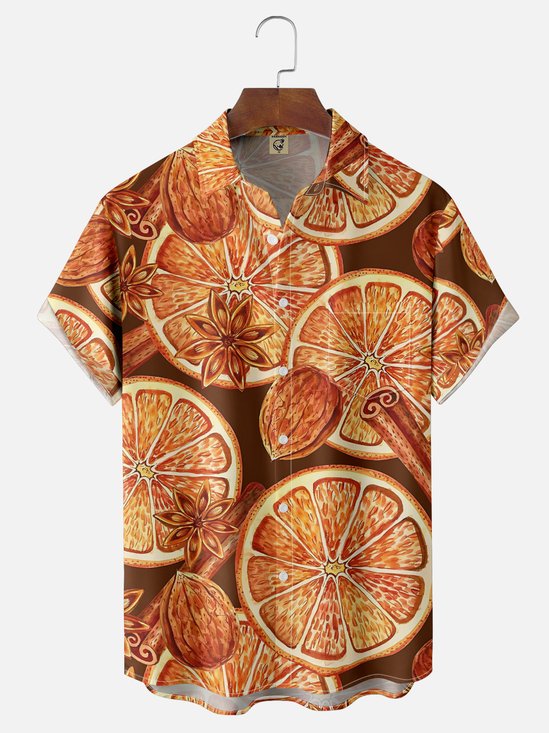 Moisture-wicking Orange Cinnamon Chest Pocket Casual Shirt