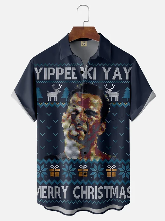 Moisture-wicking Christmas "GRISWOLD" Funny Ugly Chest Pocket Casual Shirt