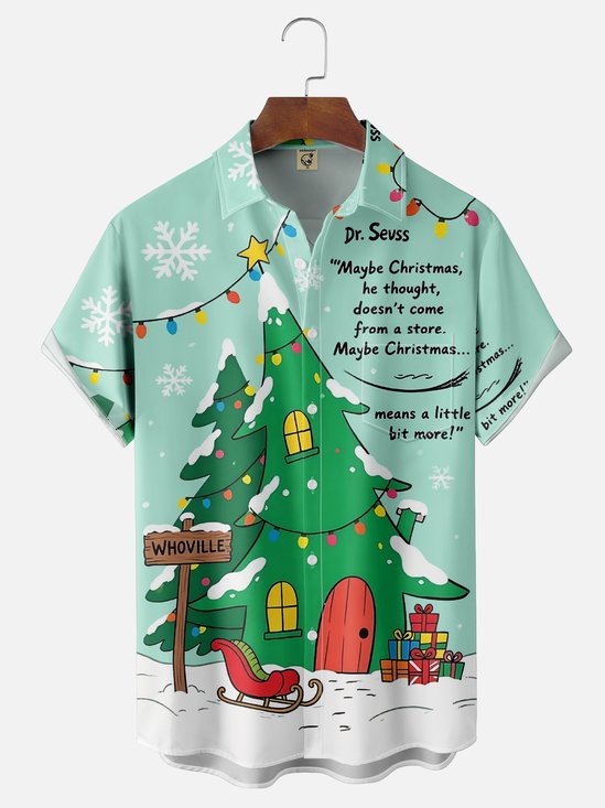 Moisture Wicking How the Grinch Stole Christmas WHOVILLE Chest Pocket Hawaiian Shirt
