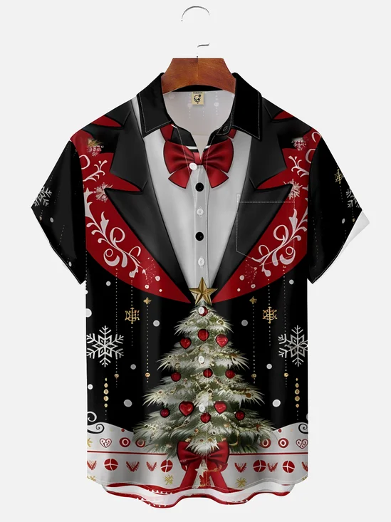 Moisture-wicking Christmas Tree Chest Pocket Ugly Shirt
