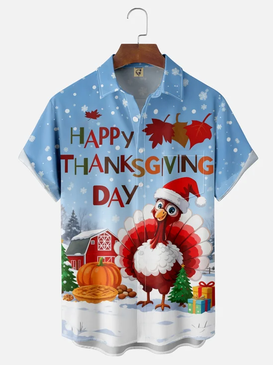 Moisture-wicking Thanksgiving Turkey Chest Pocket Casual Shirt