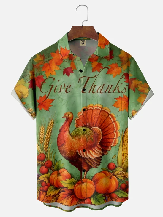 Moisture-wicking Thanksgiving Turkey Chest Pocket Casual Shirt