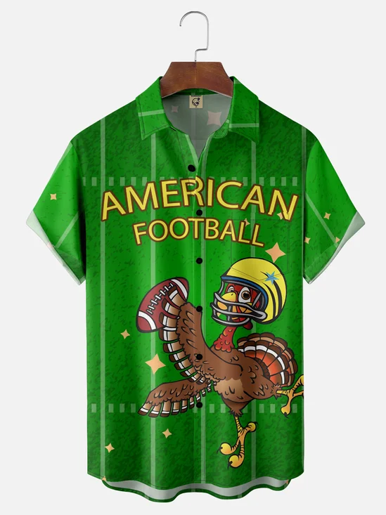 Moisture-wicking American Football Thanksgiving Turkey Chest Pocket Casual Shirt