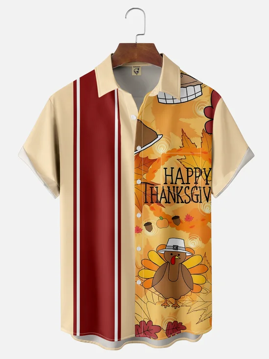 HaMoisture-wicking Thanksgiving Turkey Funny Chest Pocket Bowling Shirt