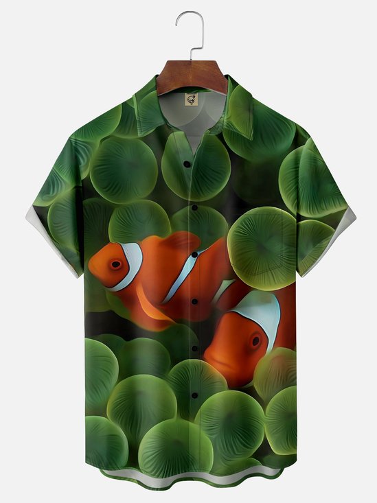 Moisture-wicking Coral Reef Clownfish Art Chest Pocket Hawaiian Shirt