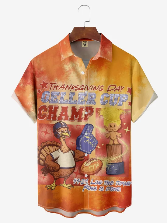 Moisture-wicking Thanksgiving Turkey Geller Cup Champ Chest Pocket Casual Shirt
