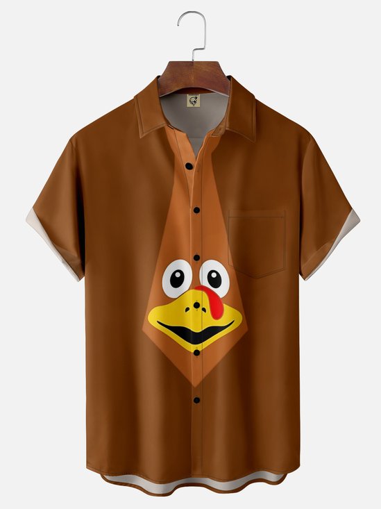 Moisture-wicking Thanksgiving Turkey Chest Pocket Casual Shirt