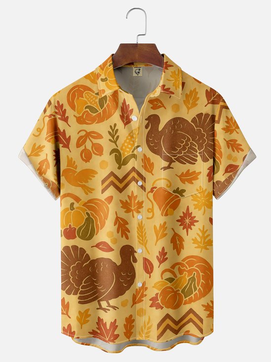 Moisture-wicking Thanksgiving Turkey Chest Pocket Casual Shirt