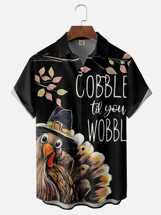 Moisture-wicking Thanksgiving Turkey Chest Pocket Casual Shirt