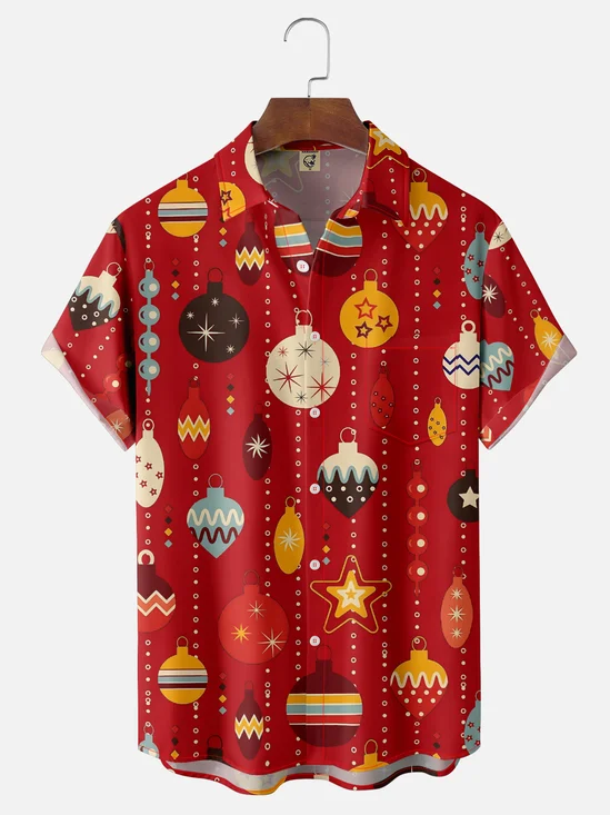 Moisture-wicking Christmas Decorate Light Chest Pocket Casual Shirt