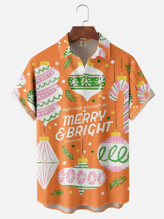 Moisture-wicking Mid Century Bright Christmas Chest Pocket Casual Shirt