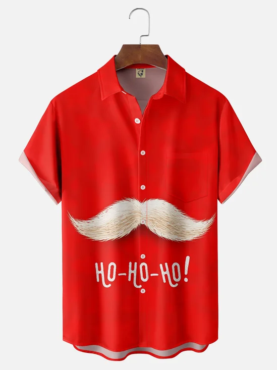 Moisture-wicking Christmas Santa Claus HOHOHO Chest Pocket Casual Shirt