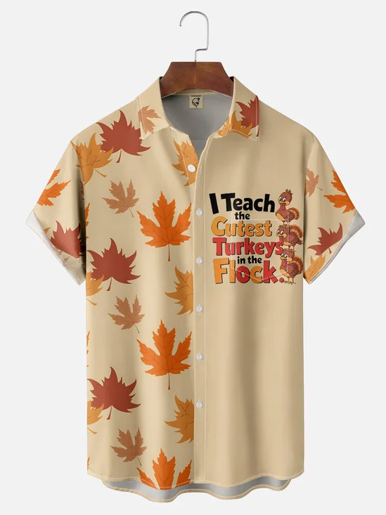 Moisture Wicking Thanksgiving Funny Turkey Chest Pocket Hawaiian Shirt