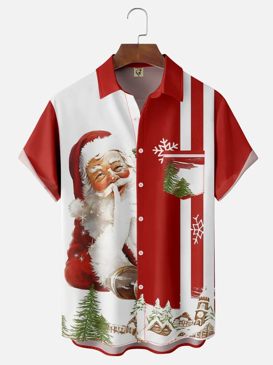 Moisture-wicking Christmas Santa Claus Chest Pocket Holiday Shirt