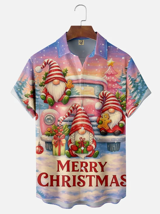 Moisture Wicking Merry Christmas Gnome Chest Pocket Hawaiian Shirt