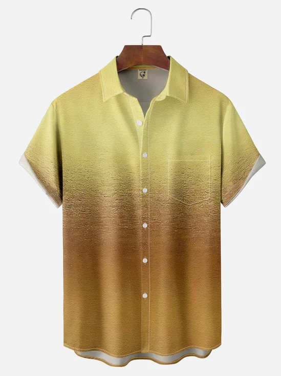 Moisture-wicking Retro Gradient Color Chest Pocket Party Shirt