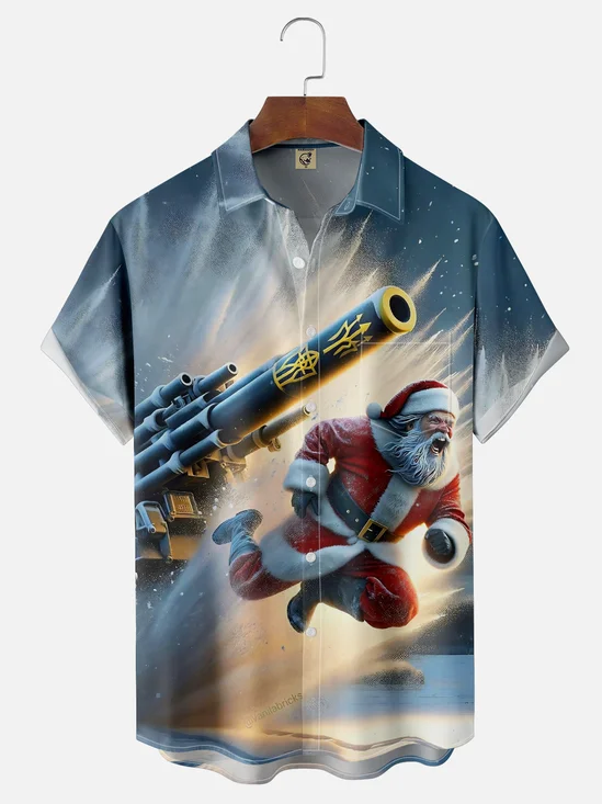 Moisture-wicking Christmas Santa Claus Tank Chest Pocket Casual Shirt