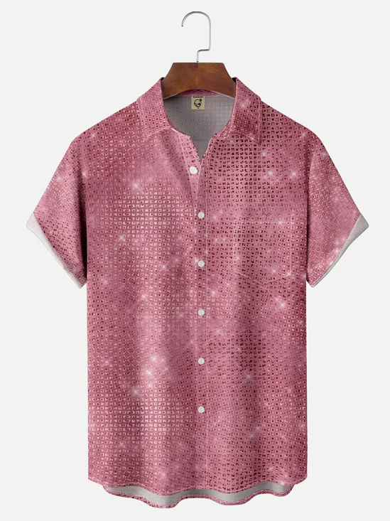 Moisture-wicking Retro Disco Geomatric Chest Pocket Party Shirt