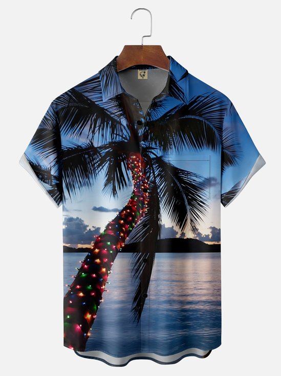 Moisture-wicking Christmas Palm Chest Pocket Casual Shirt