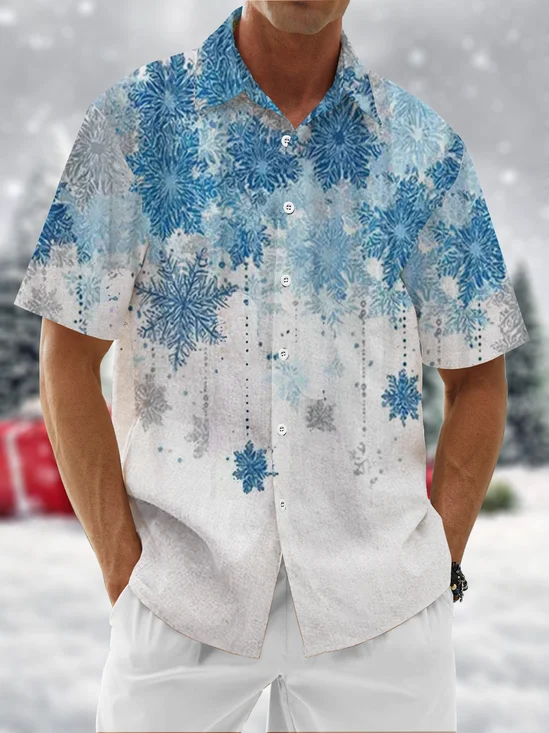 Moisture Wicking Merry Christmas Snowflake Chest Pocket Hawaiian Shirt