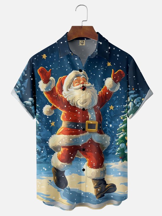Moisture-Wicking Santa Claus Snowflake Pocket Hawaiian Shirt