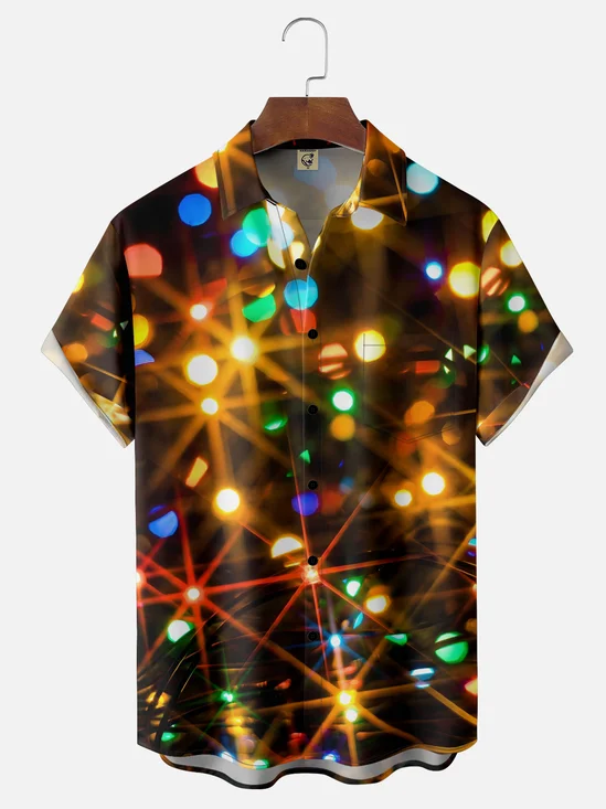 Moisture-wicking Christmas Lights Chest Pocket Casual Shirt