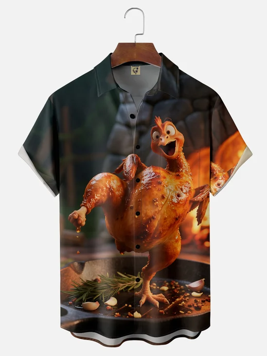 Moisture-wicking Thanksgiving Turkey Funny Chest Pocket Casual Shirt