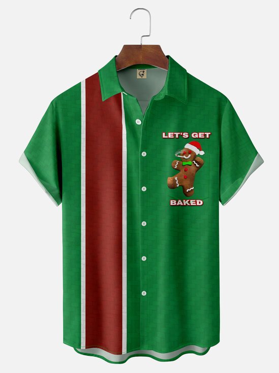 Moisture-wicking Christmas Gingerbread Man Let's Get Baked Chest Pocket Casual Shirt